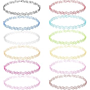 PAGOW Tattoo Choker Set, Stretchy 90s Choker Necklace, Adjustable Retro Y2K Gothic Grunge Chokers Jewelry Accessories
