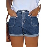 Eytino Women Plus Size Denim Shorts Trendy Stretch High Rise Rolled Hem Summer Casual Jean Shorts with Pockets(1X-5X)