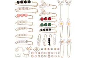 UPINS Brooches for Clothing, Pack of 50 Pearl Brooches Women's Trousers Tighter Clip Beads Safety Pins for Jumper Scarf Trous
