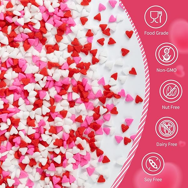 EDIBLE HEART SPRINKLES FOR CAKE DECORATING,RED PINK WHITE SMALL HEART SHAPES MIX,MINIATURE SUGAR SPRINKLE FOR BAKING DECORATIONS,CAKE ICE CREAM COOKIES CUPCAKE CHOCOLATE TOPPER BIRTHDAY WEDDING MOTHER’S DAY SUPPLIE