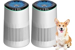 MERONTE Air Purifier for Bedroom Home with Sleep Mode for Smoke Pet Dander Odors, Small Air Purifier with Fragrance Sponge, Blue Ambient Light, 23dB Quiet, 1 Type 2 Pack White