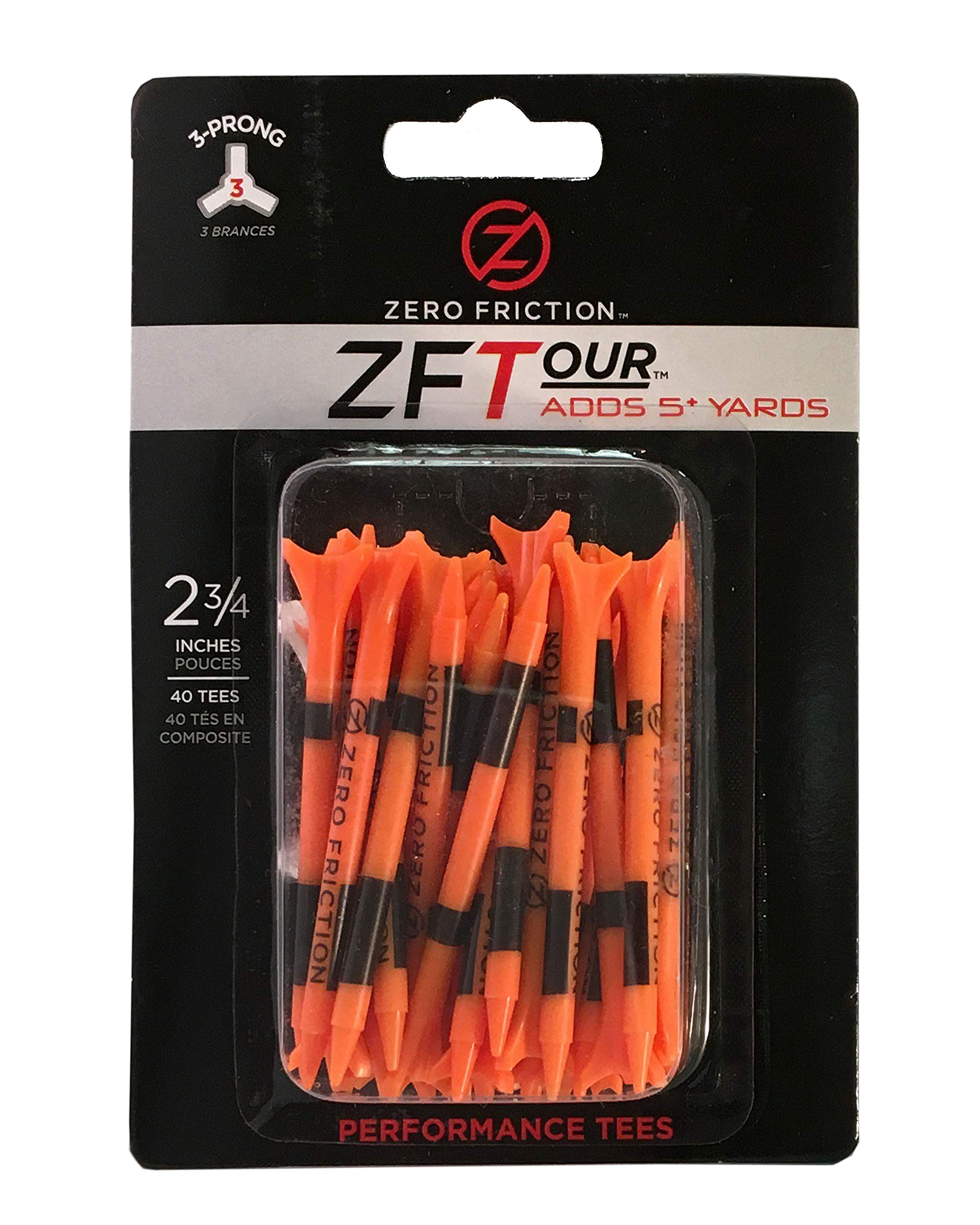 Zero Friction Tour 3-Prong Golf Tees 40 Pack, 2-3/4 Inch Size, Orange