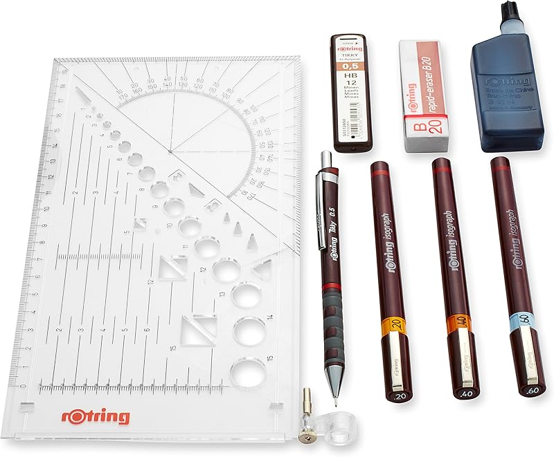 rOtring Isograph Fineliner Pen & Pencil College Set 0.20 0.40 0.60 0.5 mm +