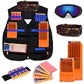 Forliver Kids Tactical Vest Kit for Nerf Guns, N-strike Elite Series with 50 Bullets Refill Darts + 2 Reload Bullet Clips + Face Tube Mask + Protective Glasses + hand wrist band