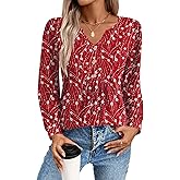 Zeagoo Long Sleeve Shirts for Women 2025 Casual Pleated V Neck Fall Tunic Tops Button Down Blouse Dressy Loose T-Shirts