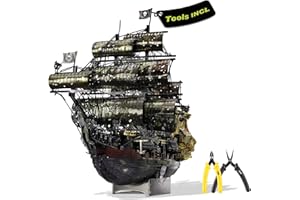 Piececool 3D Metal Puzzles for Adults, The Queen Anne's Revenge Pirate Ship Model Kits with DIY Tools Set, Metal Models Building Craft Kits, Creative Gifts Home Decor.