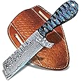 Huntlux Damascus Steel Knife, 8" Full Tang with Wooden Handle - Bully Cutter & Skinning Knife for Outdoor Use