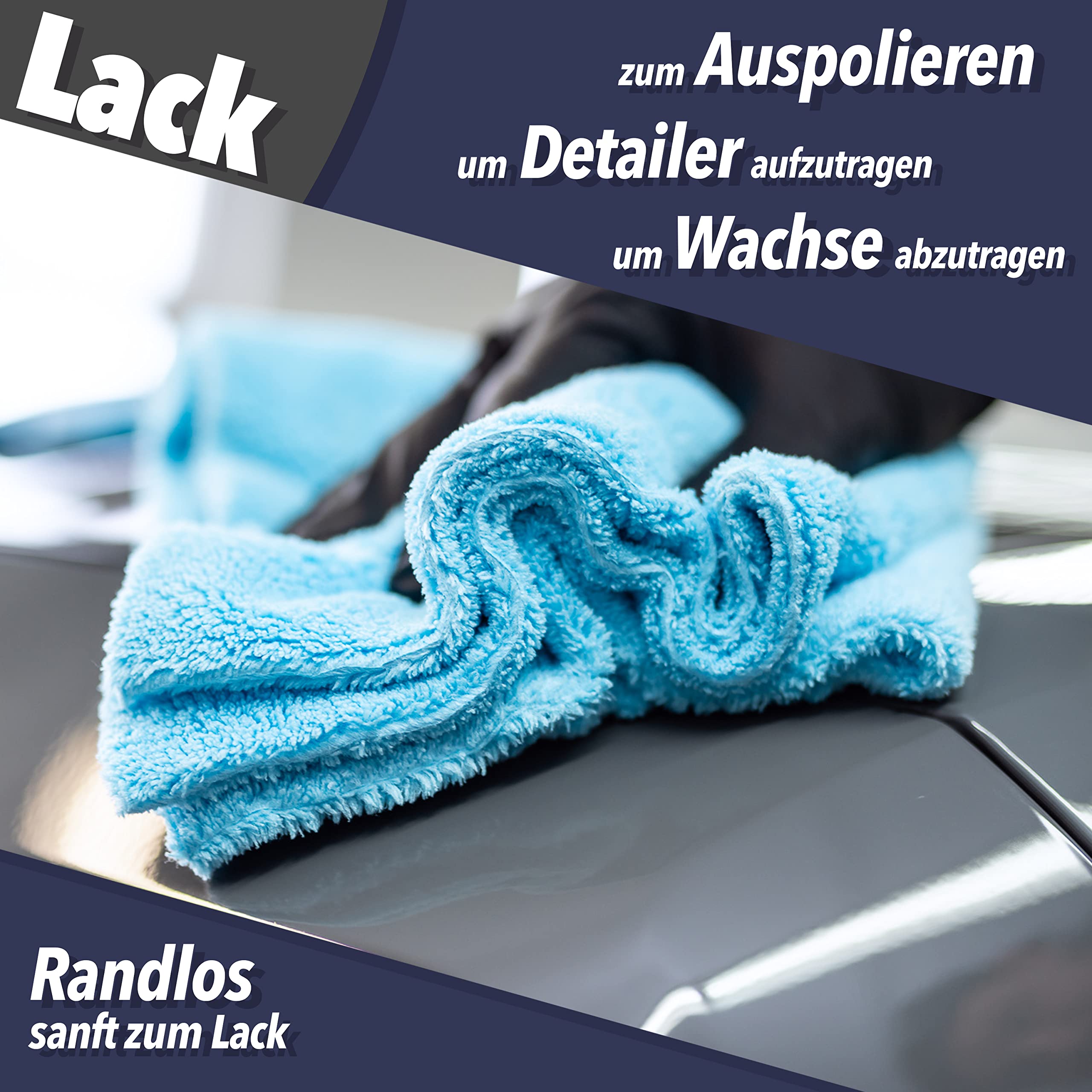 detailmate Auto Microfasertücher 40x40 550GSM randlos & lackschonend | 10 x Autopflege Mikrofasertuch für Innenraum, Lack, Felgen | Weiches Tuch Reinigungstuch Poliertuch 3