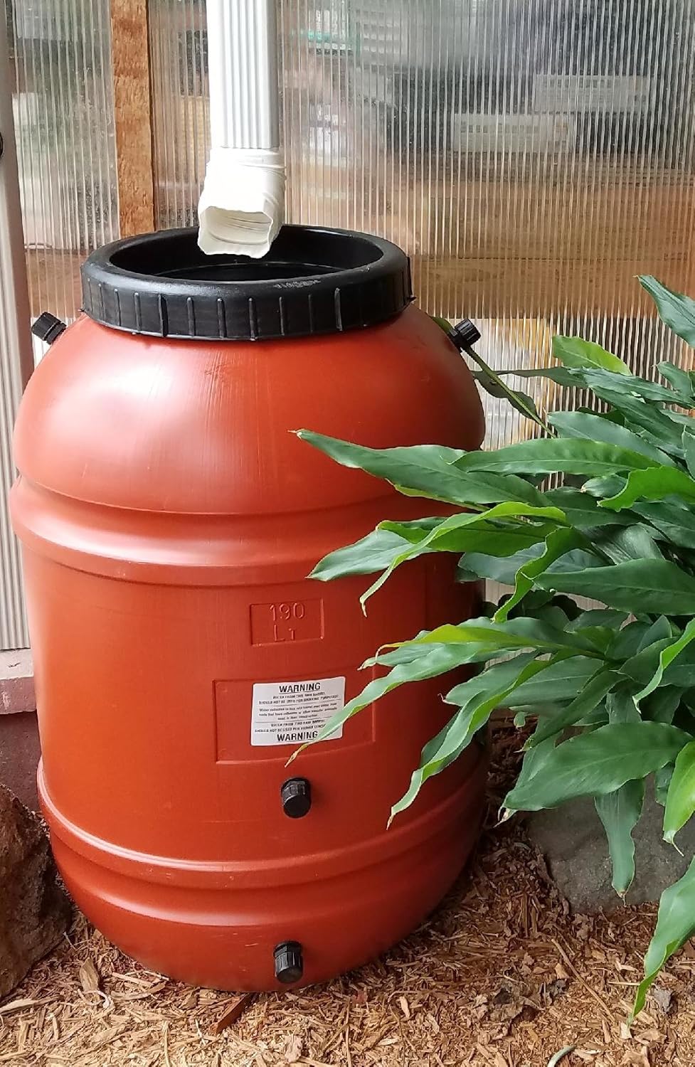 50 Gallon Screw on Lid Terra Cotta Color Plastic Food Grade Rain Barrel