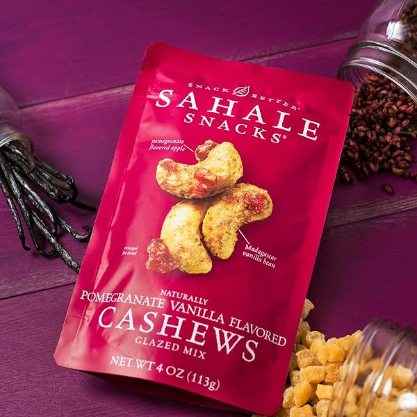 SAHALE SNACKS CASHEWS WITH POMEGRANATE AND VANILLA – 4 OZ