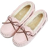Vonair Women's Moccasin Slippers Micro Suede Warm Faux Fur Pile Lined Lace-Up Cozy Bow Indoor & Outdoor Moccasins Slip On Loafers Shoes for Women