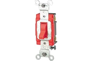 Leviton Quiet Switch, 20-Amp, 120/277-Volt, Toggle Locking Single-Pole, Self-Grounding, Extra Heavy Duty, 1221-02R, Red