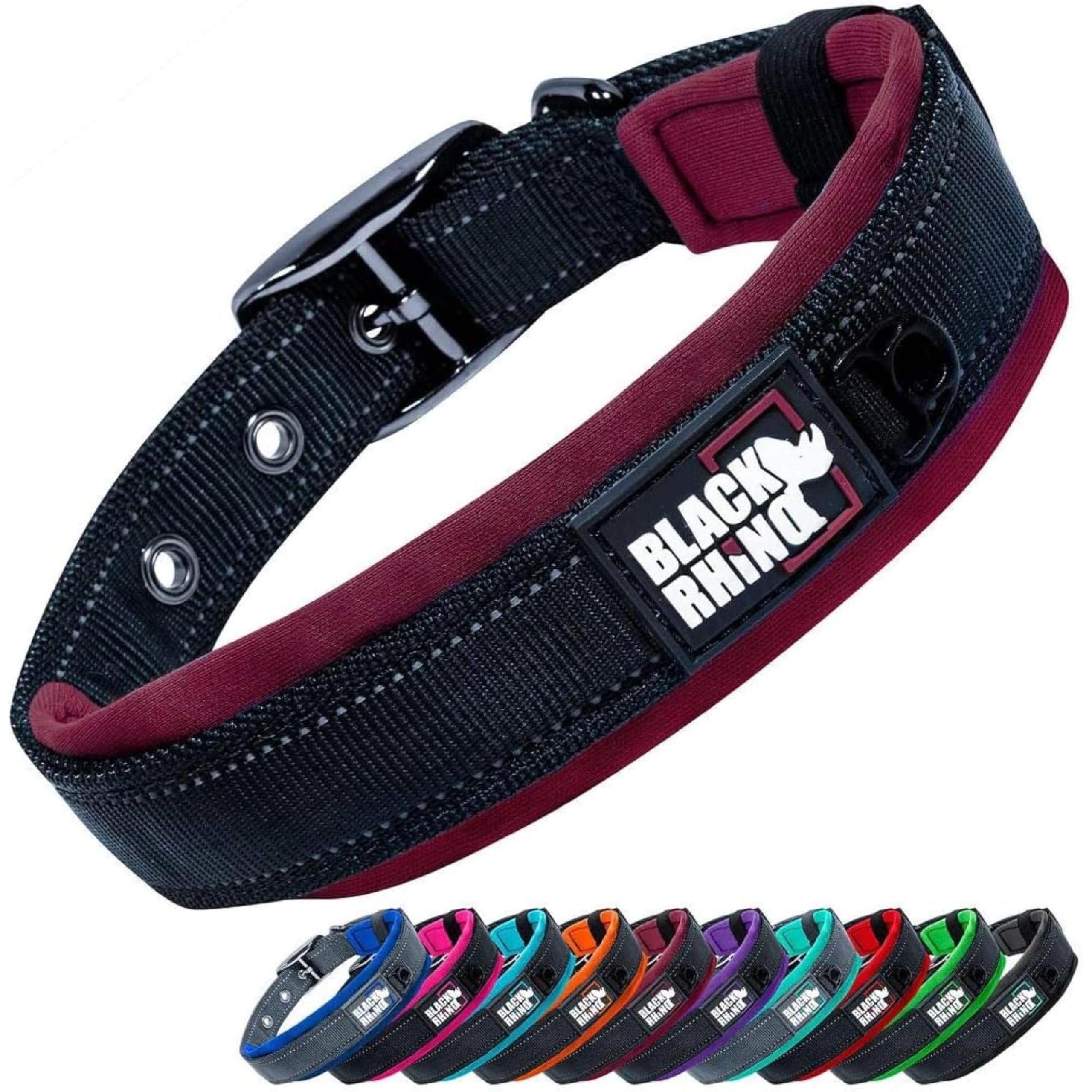 Black Rhino - The Comfort Collar Ultra Soft Neoprene Padded Dog Collar for All Breeds - Heavy Duty Adjustable Reflective Weatherproof - XLarge, Burgundy/Bl