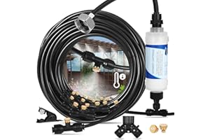 BYDREM Misting Cooling System, Misters for Outside Patio, 79FT (24M) Misting Line+2 Way Hose Splitter+Filter+20 Brass Misters+Metal Adapter(3/4"), Misting System for Cooling Garden, Gazebo, Trampoline