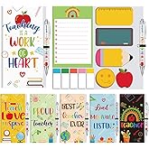 Sayglossy 6 Pack Teaching is a Work of Heart Sticky Notes and Pen Set Blackboard Pencil Apple Self-Stick Note Pads Teacher Appreciation Gifts Writing Memo Pads Page Back to School Office Supplies