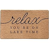Qabliqo Lake Door Mat, Relax You're on Lake Time Doormat for Front Door Indoor Outdoor Entrance Porch, Nautical Welcome Mats 