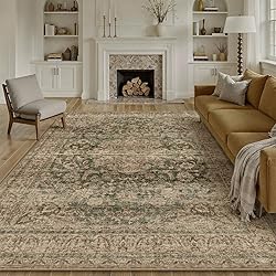 WondRg 9x12 Green Vintage Area Rug for Living Room