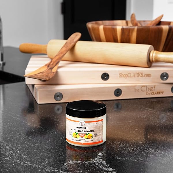 CLARK’S CUTTING BOARD FINISH WAX, ENRICHED WITH LEMON & ORANGE OILS ,MADE WITH NATURAL BEESWAX AND CARNAUBA WAX,BUTCHER BLOCK WAX, (6 OUNCES)