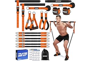 BESBIU Pilates Bar Kit with Resistance Bands for Working Out, 210lbs Heavy Resistance Bands with Handles, Pilates Equipment with Resistance Band Bar for Men Women, at Home Gym Full Body Workout Equipment