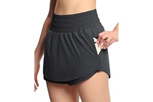 THE GYM PEOPLE Women's Athletic Shorts Elastic Waisted Quick Dry Ruffle Tennis Workout Skorts with Mesh Liner Zip Pockets