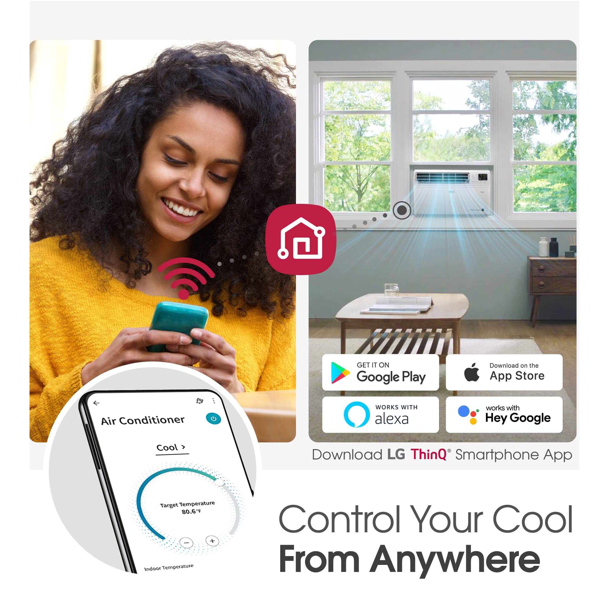 LG 10000 BTU Window Air Conditioners [2023 New] Dual Inverter Remote WiFi Enabled App Ultra-Quiet Washable Filter Cools 450 Sq.Ft AC Unit air conditioner Easy Install White LW1022FVSM