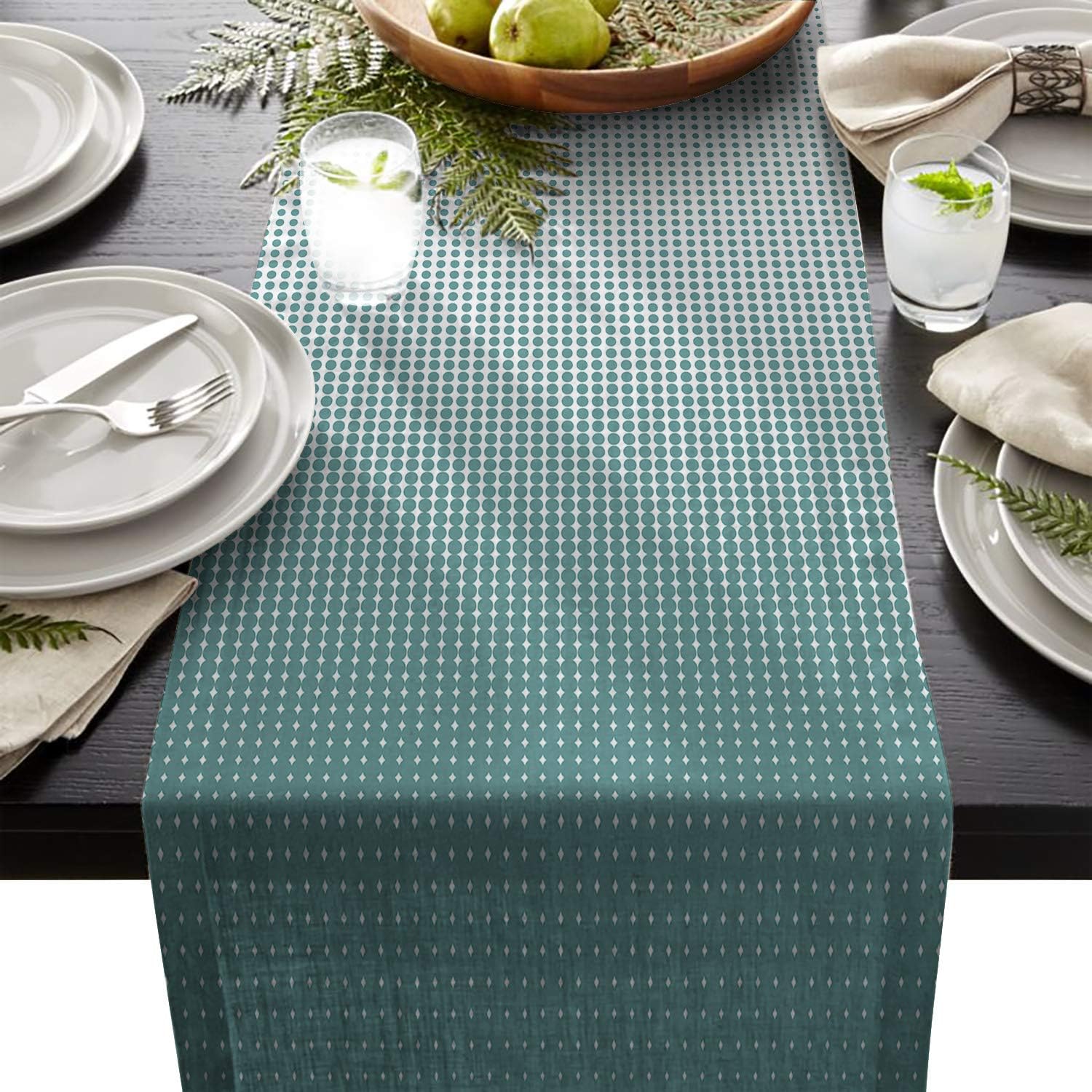 Fandim Fly Dining Table Runner 18 x 72 Inch, Progressive Dot Turquoise Pattern Table Runners for Morden Stylish Wedding Party Holiday Table Setting Decor