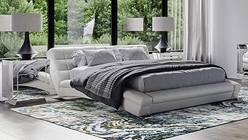 Amazon Com Adonis White Tufted Genuine Leather Platform Bed King Kitchen Dining