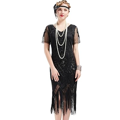 sachin and babi light blue dress 1920s retro sequin party dress fringe short sleeve
