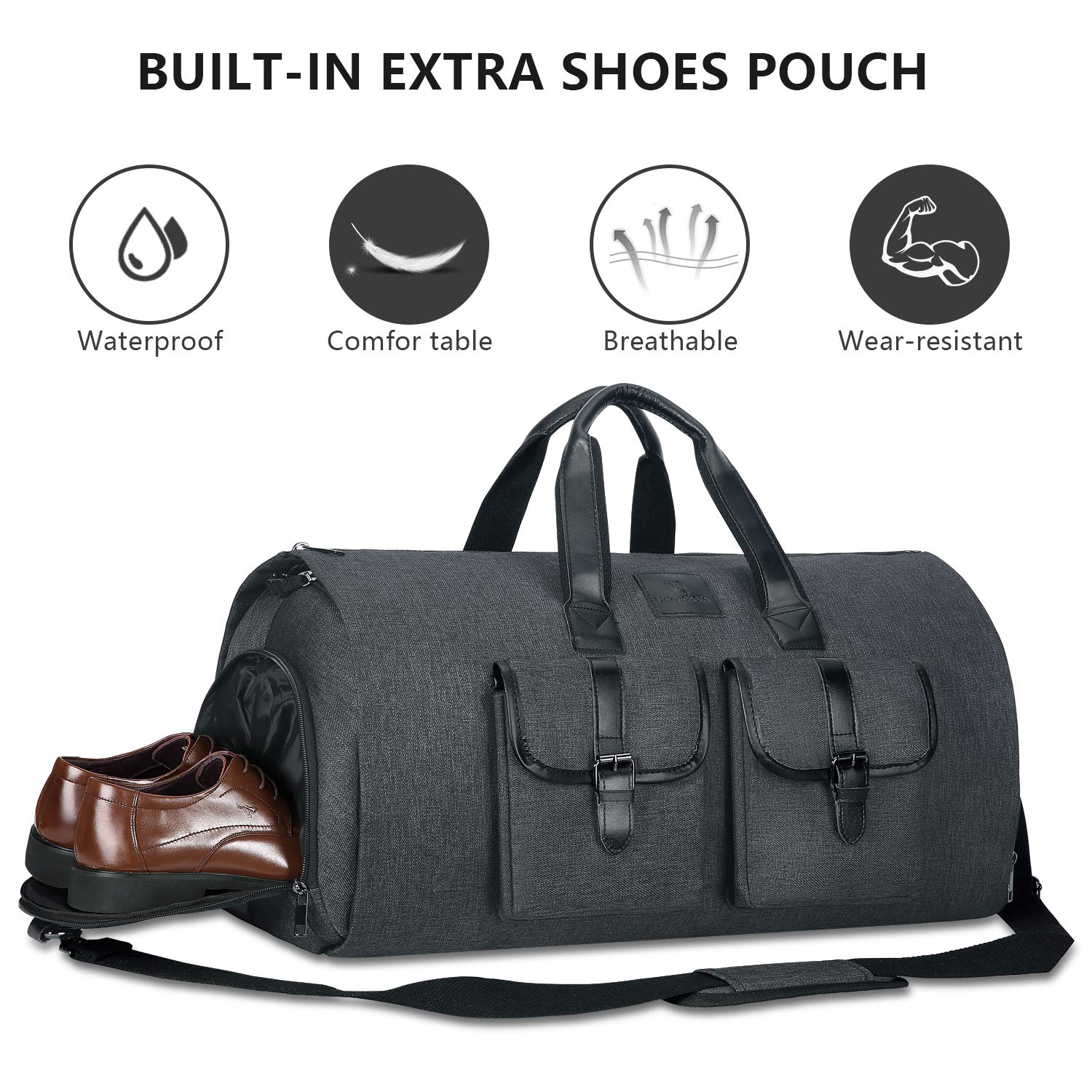UNIQUEBELLA Convertible Garment Bag for Travel Carry on Garment Duffel Suit Bag with Shoe Compartment Weekend Flight Bag for Men