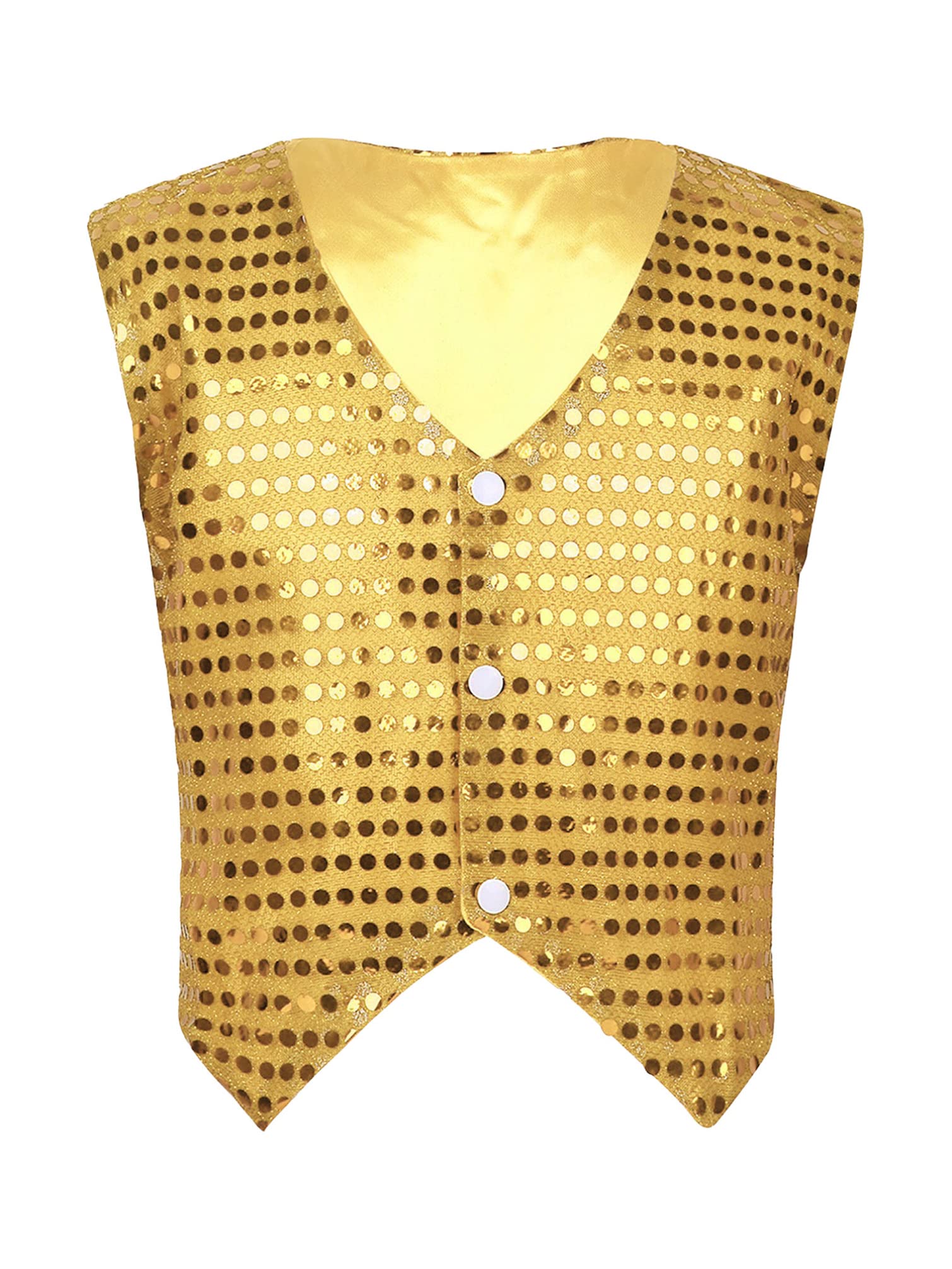 TiaoBug Boys Girls Shiny Sequin Vest Jacket Kids Waistcoat Tops Hip-hop Jazz Street Dance Performing Shirts Gold 10-12 Years