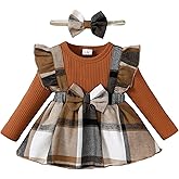 HIGHUZZA Baby Girl Winter Clothes Toddler Girl Spring Outfit Long Sleeve Ruffle Romper Suspender Skirt Headband Set