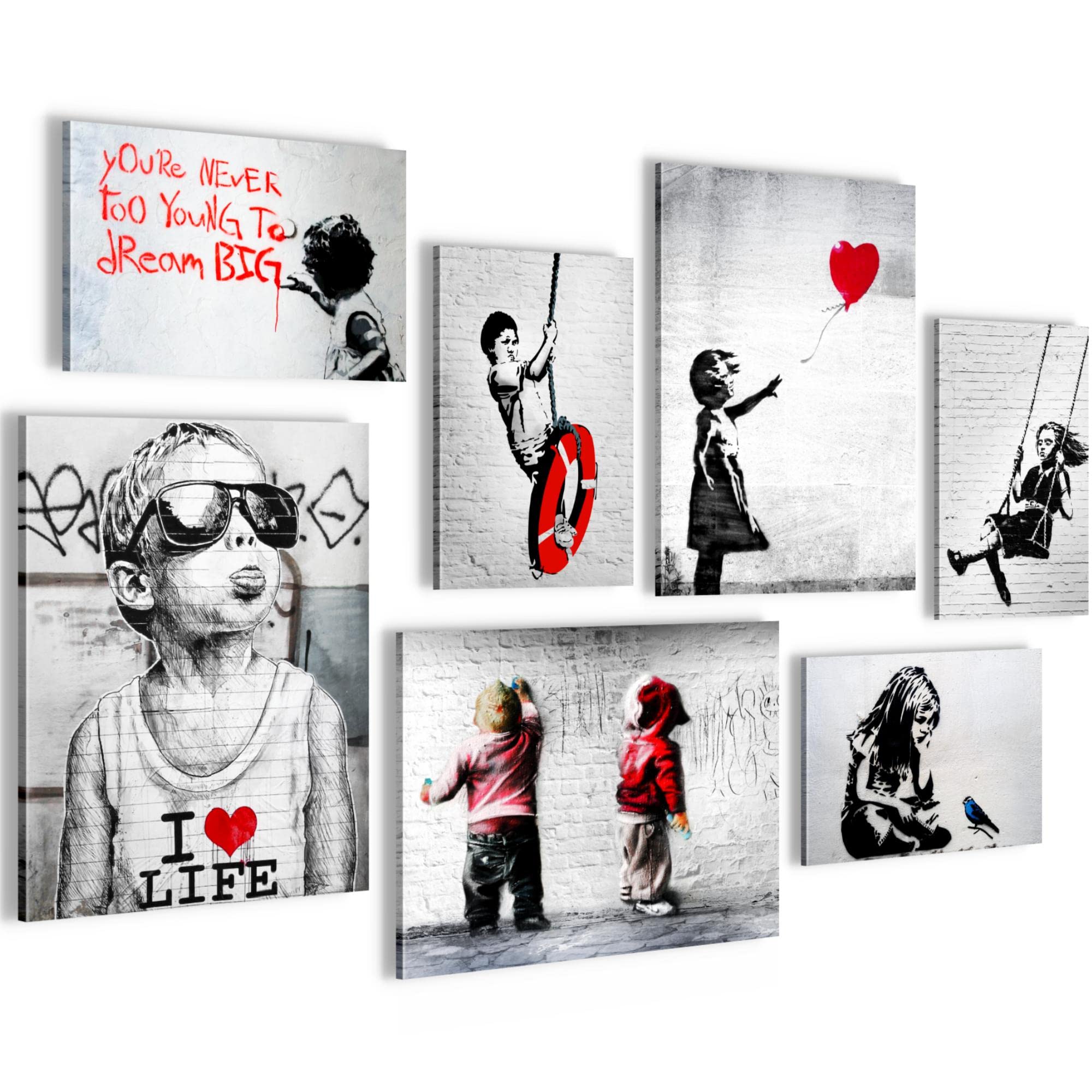 Novart Set of Canvas - COMPLETELY READY TO HANG - Pictures for Wall - Banksy Collage - 2 Pieces - Living Room Office N003171a