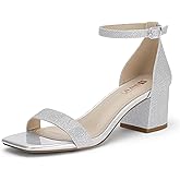 IDIFU IN2 Chunky Heels Block Low Short Square Open Toe Heel Sandals Ankle Strap Small Thick Ladies Dress Shoes for Women Wedding Work Prom Summer Comfortable Cute Trendy Heels