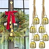 Luenghaoyun 2 Sets of 4 Christmas Rustic Metal Hanging Cow Bells, Wind Chimes Xmas Iron Vintage Bells with Rope for Christmas Tree Wall Garden Garland Decor