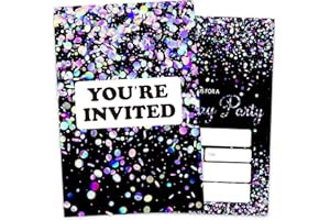 VIVORA Simple Birthday Invitation Card for Boys Girls, Black Glitter Birthday Party Invites, 30 Cards & 30 Envelopes, 4x6 Inches, Double-Sided