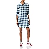 Goodthreads Women's Brushed Flannel Popover Dress Shirt, -Indigo Heather Plaid, XS