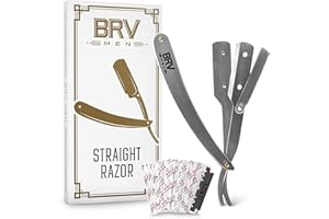 BRV MEN Professional Straight Edge Barber Razor w/ 100 Lord Platinum Single Edge Razor Blades | Straight Razors for Men | Barbershop Accessories | Mens Shaving Knife & Shavette - Silver