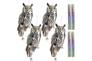 KUNGFU MALL Flat Fake Owl to Keep Pigeon Away 4Pcs, Pigeon Scare Devices with Reflective Tape, Plastic Owls to Scare Pigeon Away from Porch Patio Balcony, Garden Owl to Scare Woodpecker Squirrel for Outdoor