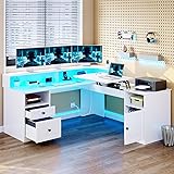 YITAHOME L Shaped Desk with Power Outlets & LED