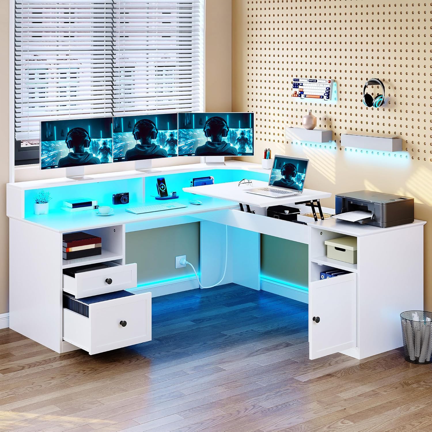 YITAHOME L Shaped Desk with Power Outlets & LED