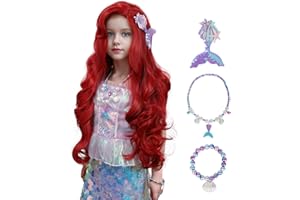 MUPUL Red Mermaid Wig Kids,Red Curly Wig Long,Halloween Costume Wigs For Kids