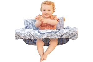 Binxy Baby 2-in-1 Cushy High Chair Cover and Shopping Cart Cover for Baby, Comfortable Cover for Grocery Cart, Universal Fit Cart Cover for Babies, Includes Storage Pouch - Blue Little Arrows