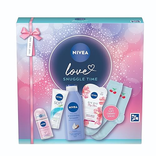 NIVEA Love Snuggle Time Gift Set (5 Products) – Women's Gift Set – Includes Body Lotion, Face Sheet Mask, Moisturising Cream and Anti-Perspirant – with Pair of Socks