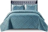 B&B King Bedspread Set 240x250cm Reversible Embossed Blue Quilted view 6