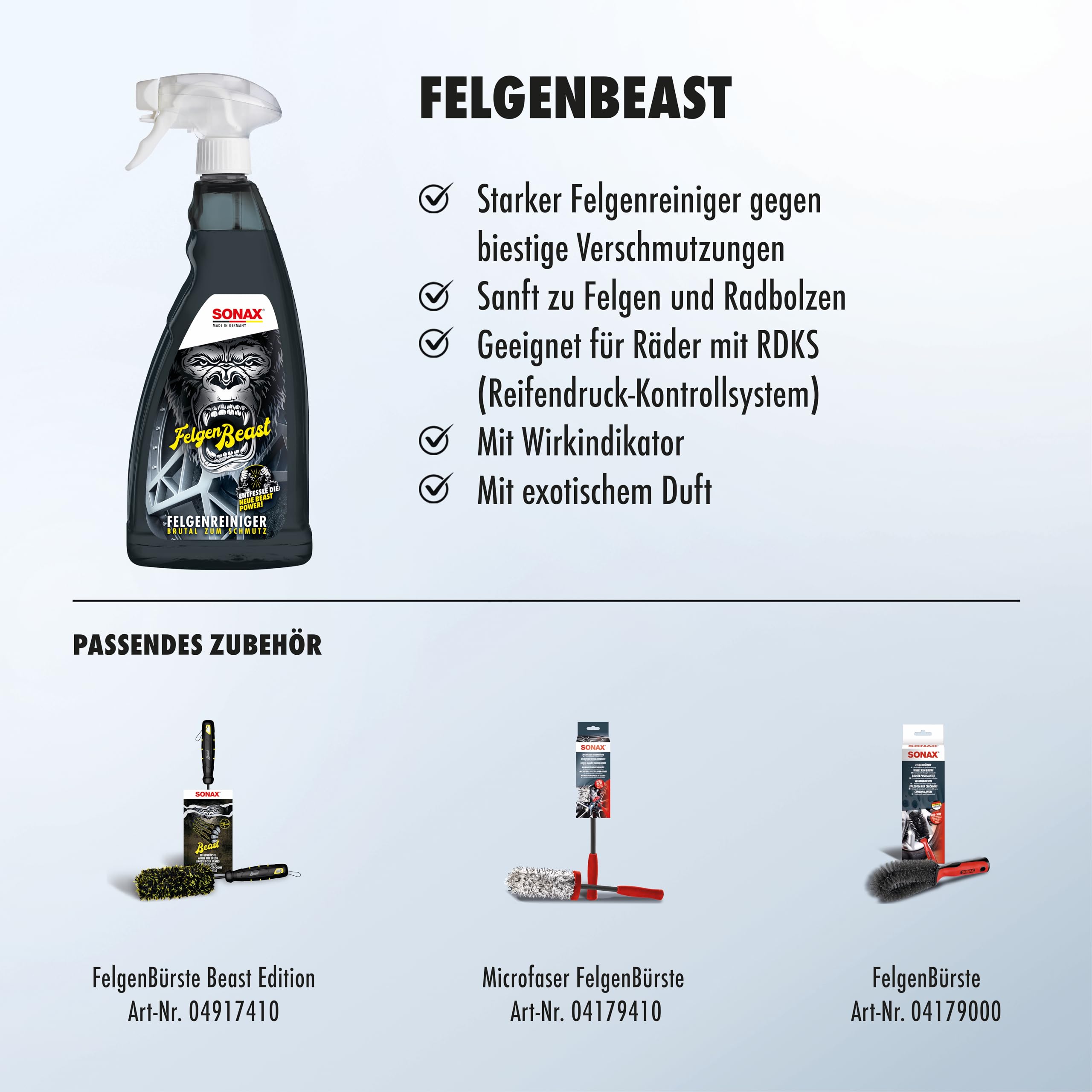 SONAX FelgenBeast (1 Liter) Felgenreiniger für alle polierten, verchromten und matten Stahl- & Leichtmetallfelgen | Art-Nr. 04333000 3