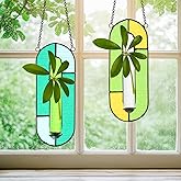 Yiyiring 2 Sets Window Propagation Stations Stained Glass Plant Propagation Station with Glass Tubes and Chain Hanging Terrarium Wall Plant Holder Decor for Living Room Window