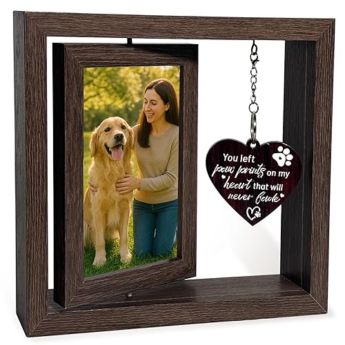 Gluimayo Dog Memorial Gifts for Loss of Dog, Pet Memorial Gifts for Dogs Cats - Rotating Wooden Picture Frame for 4x6 Photos, Pet Loss Sympathy Remembrance Bereavement Keepsake
