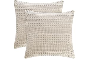 PHF 100% Cotton Waffle Weave Euro Sham Covers, 2 Pack 26" x 26" Bed Pillow Covers for Elegant Home Decor, No Filling, Luxury Aesthetic Soft Euro Pillow Cases for Bed, Oatmeal