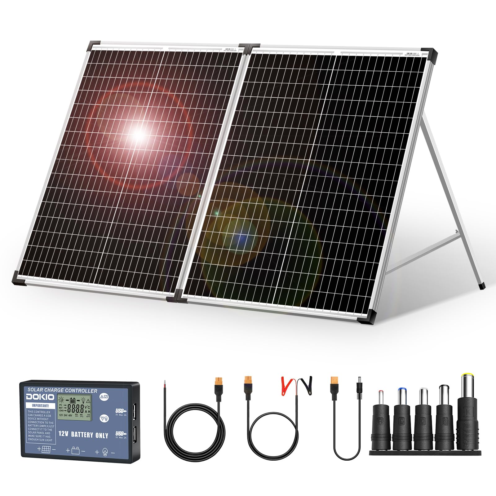 Photo 1 of DOKIO Portable Foldable 100W 18v Solar Suitcase Monocrystalline, Folding Solar Panel Kit with Controller to Charge 12 Volts Batteries (AGM Lead/Acid Types Vented Gel) RV Camping Boat