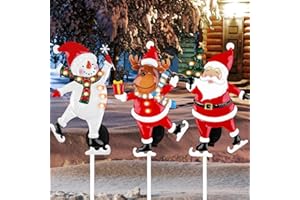 FAGIGY 3 Pack Christmas Decorations Outdoor Yard,Garden Metal Stakes with Solar LED Lights,Outdoor Christmas Yard Stakes Decor,Snowman,Santa Claus,Elk, Perfect for Outdoor Lighted Holiday Displays